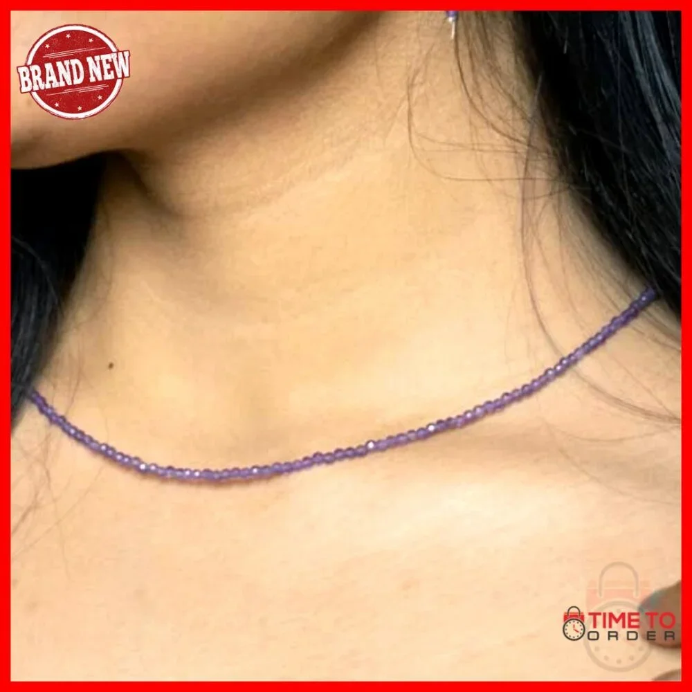 Sterling Silver Gemstone Choker Necklace, 18 Inch Adjustable Chain